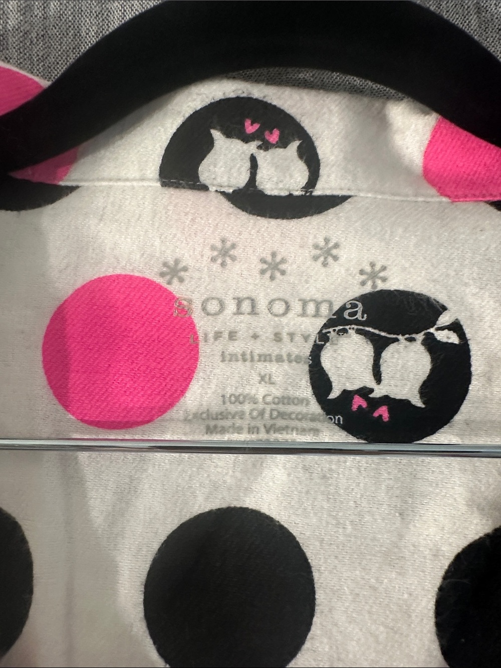 Sonoma White Pajama Set with Pink and Black Polka Dots - Picture 3 of 9